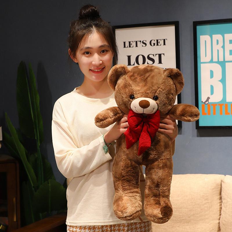 60/80 cm Kawaii Colorful Bowtie Bear Plush Toy Soft Stuffed Animal Teddy Bear Plushie Doll Pillow Birthday Gift for Girls Kids