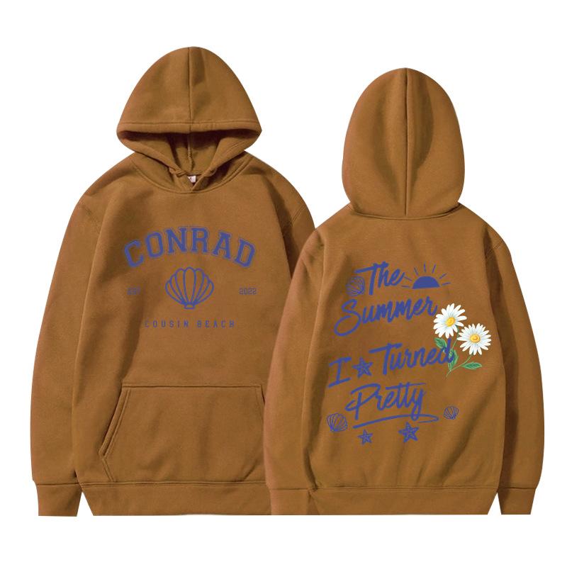 

The Summer I Turned Pretty Printed Loose Hooded Sweater Hoodie XXXXL темно-коричневого кольору