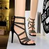 Bigtree European and American Retro Fashion 11CM Super High Heel Summer Women's Shoes Open Toe Metal Rivet ROMAN SANDALS