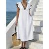 New net color temperament commuter V-neck bohemian loose pocket long dress