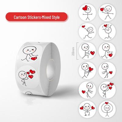 Cartoon Creative Round Stickers for Children's Decoration & Journals - Cute Heart Design