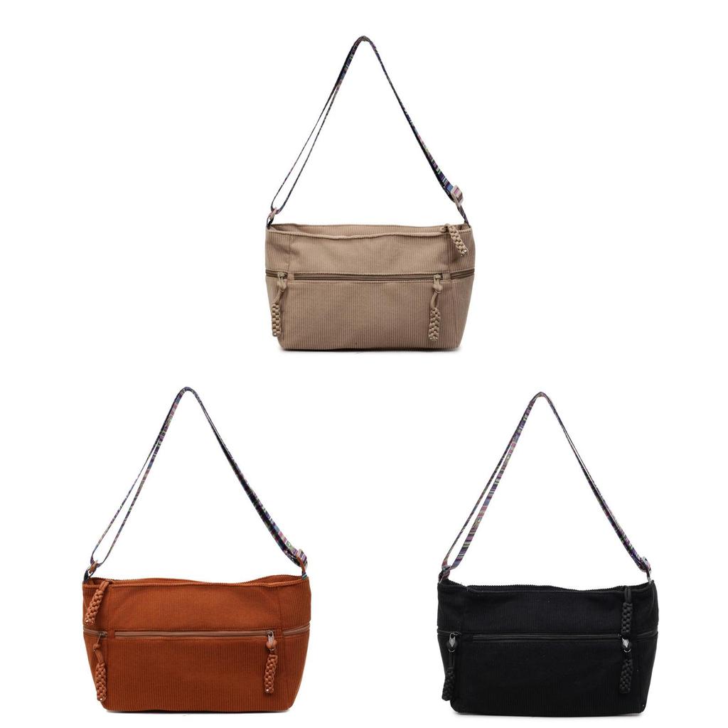 No Brand Casual Corduroy Shoulder Bag With Zipper Closure For Daily Use