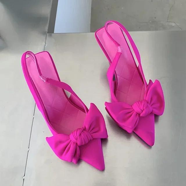 2025 New Baotou High Heel Sandals for Women's Fashion Bow Pointed Fine Follow Shoes Elegant and Elegant High Heel Shoes