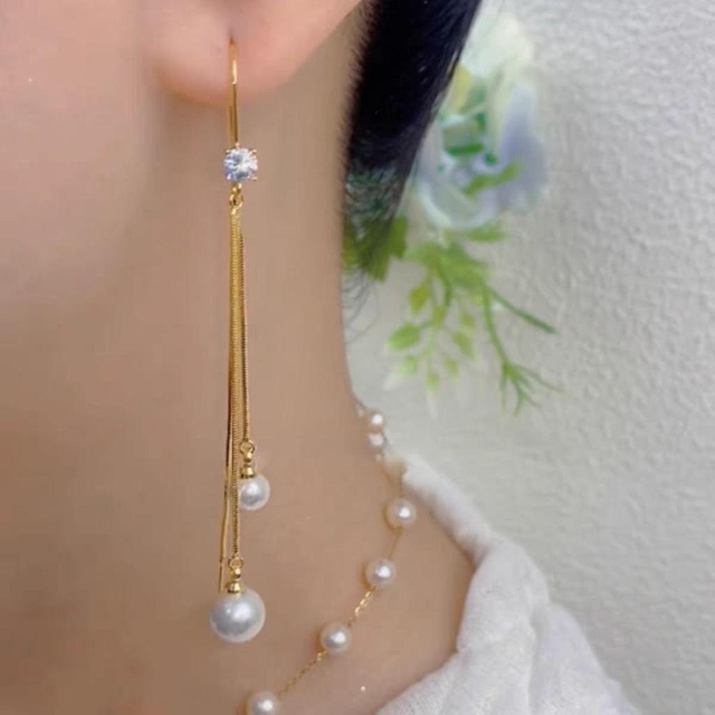 Gold Pearl Ear Thread Women's High-End Luxury 2025 Exquisite Earrings