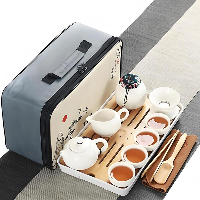 Portable White Porcelain Tea Set Outdoor Simple Sle Home Travel Kung Fu Tea Pot Tea Cup Set Chinese Cerc Diningware