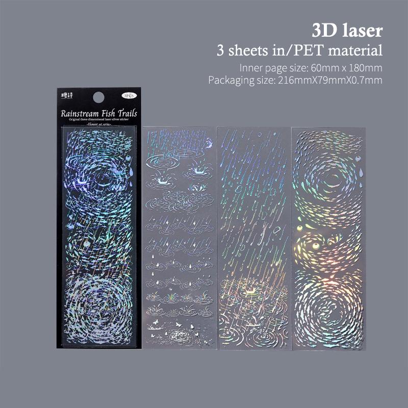 

3Sheets/pack Kawaii PET Laser Silver Stickers DIY Diary Phone Case Handmade Scrapbook Aesthetic Stickers Student Stationery