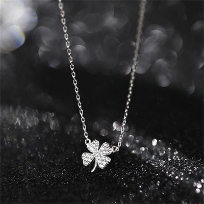 Four-Leaf Clover Luck Leaves Sweater Chokers Necklace  Zircon Pendant Chain Necklace For Women Jewelry