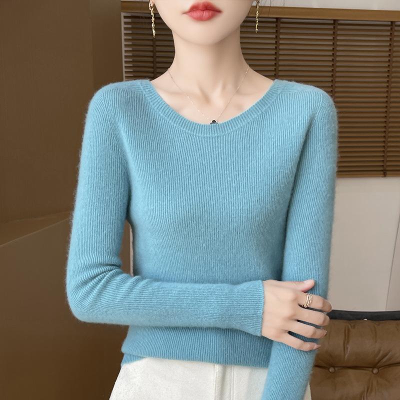 

24 autumn new women s knitted sweater women s low-neck crew-neck bottoming shirt women s slim-fitting first-line ready-to-wear S озеро синього кольору