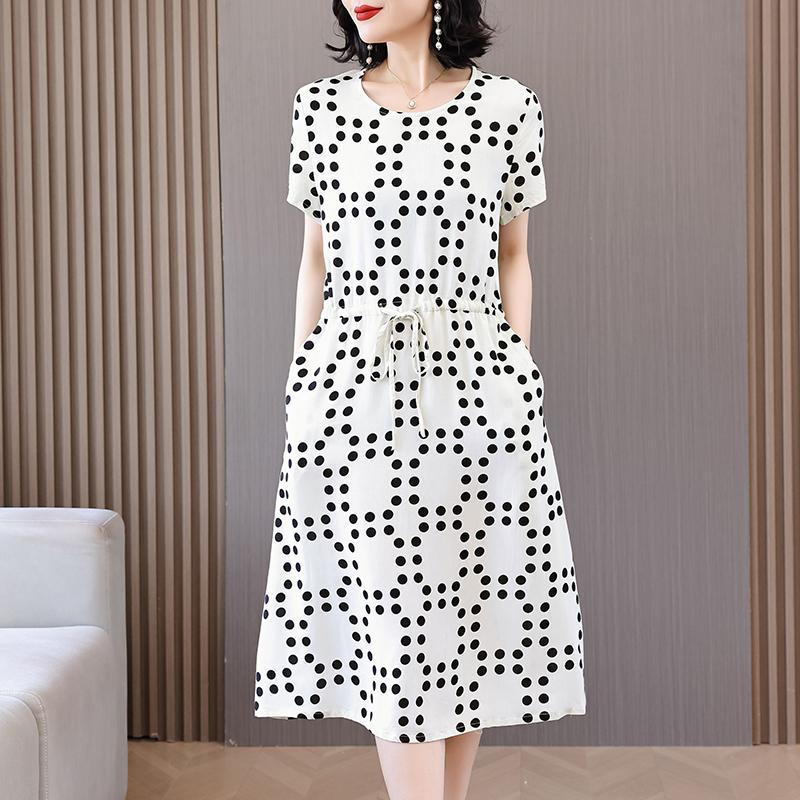 Summer Woman Elegant Dress  New Casual Short Sleeve Korean Style Clothes Women Vintage Print Long Dress
