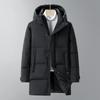Men's Mid-Length Hooded Black Down Jacket - Thickened Winter White Duck Down Coat for Warmth