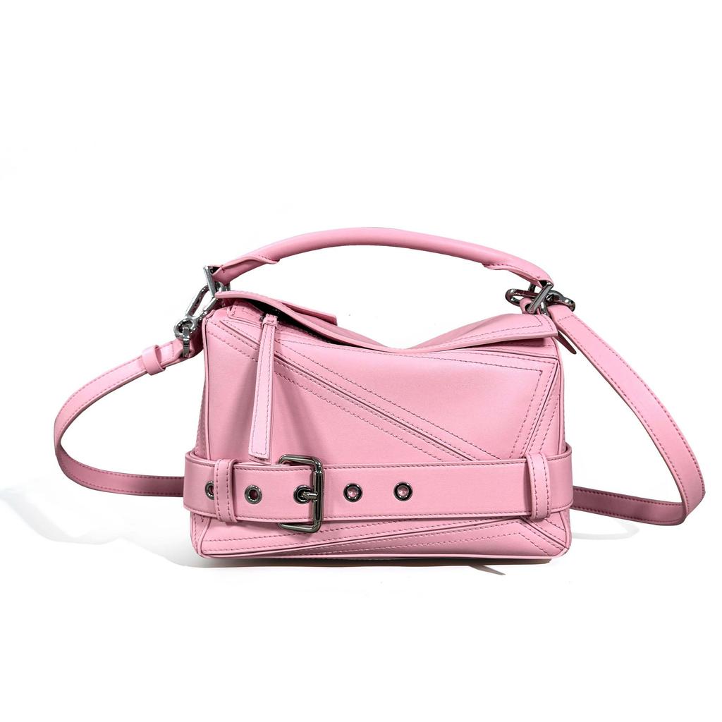 2025 Autumn Geometric Cowhide Crossbody Biker Bag - Large Capacity Genuine Leather Handbag for Women