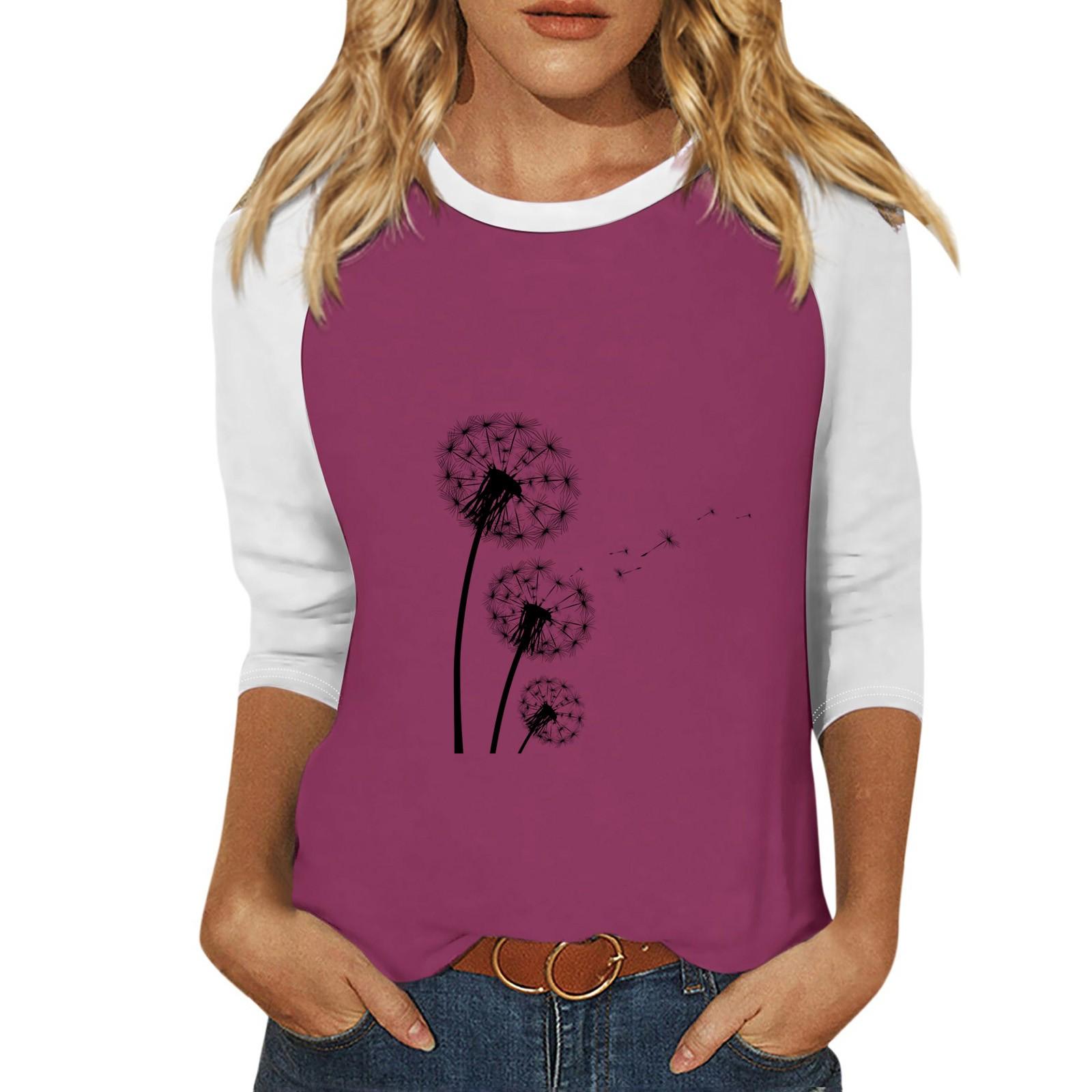 

Женская мода, повседневный топ с круглым вырезом и рукавами с семью разрезами в стиле пэчворк, с цветочным принтом L фиолетовый