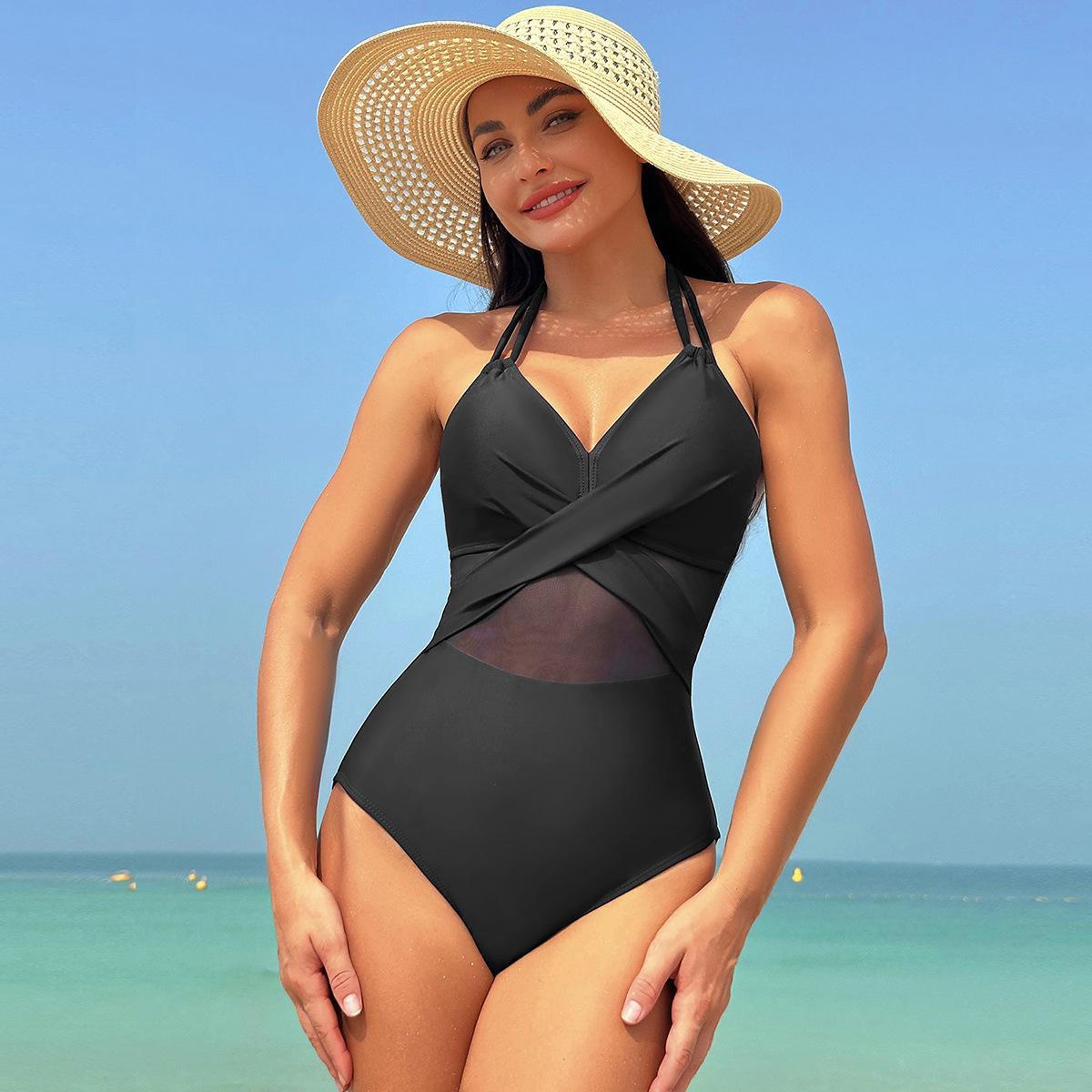 

Women One-piece Swimsuit Solid Push Up Bikini For Ladies Summer 2025 Fashion Swimming Beach Wear Sexy Girls Swimwear Clothes S чорний