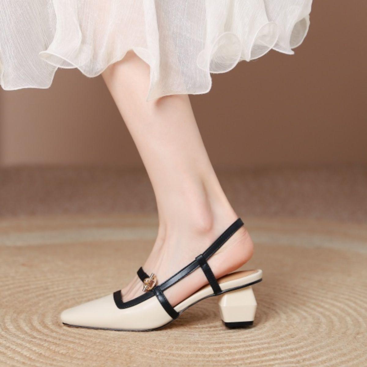 

2025 spring and summer new bag head sandals women s thick heel fashion versatile square head back empty casual single shoes fairy shoes 40 абрикосовый
