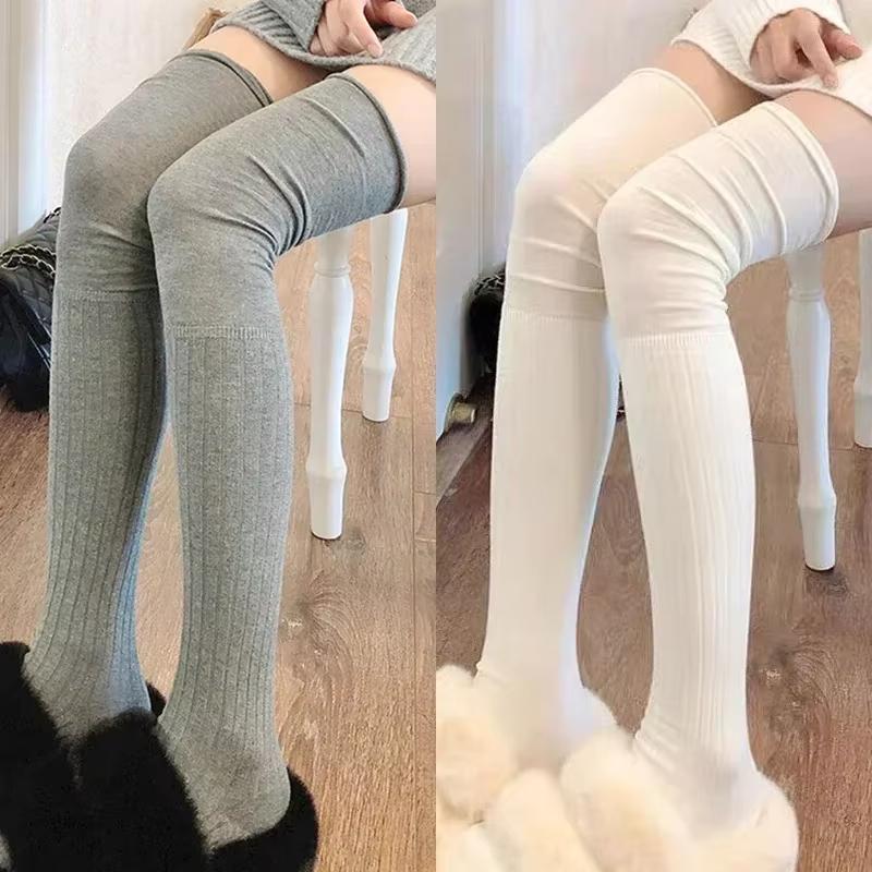 Jednobarevné Stehenní Vysoké punčochy Ženy Trendy Ležérní Nad kolena Dámské dlouhé ponožky Teplé bavlněné legíny s dlouhým rukávem