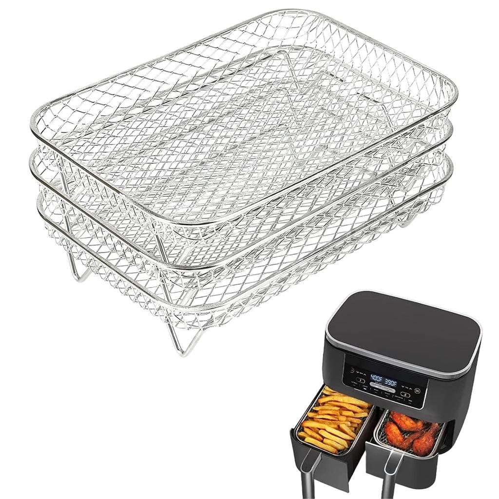 Three Stackable Air Fryer Stainless Steel Basket Tray Rack Ovens Racks Air Fryer Accessories Kitchen Gadgets Baking Tools