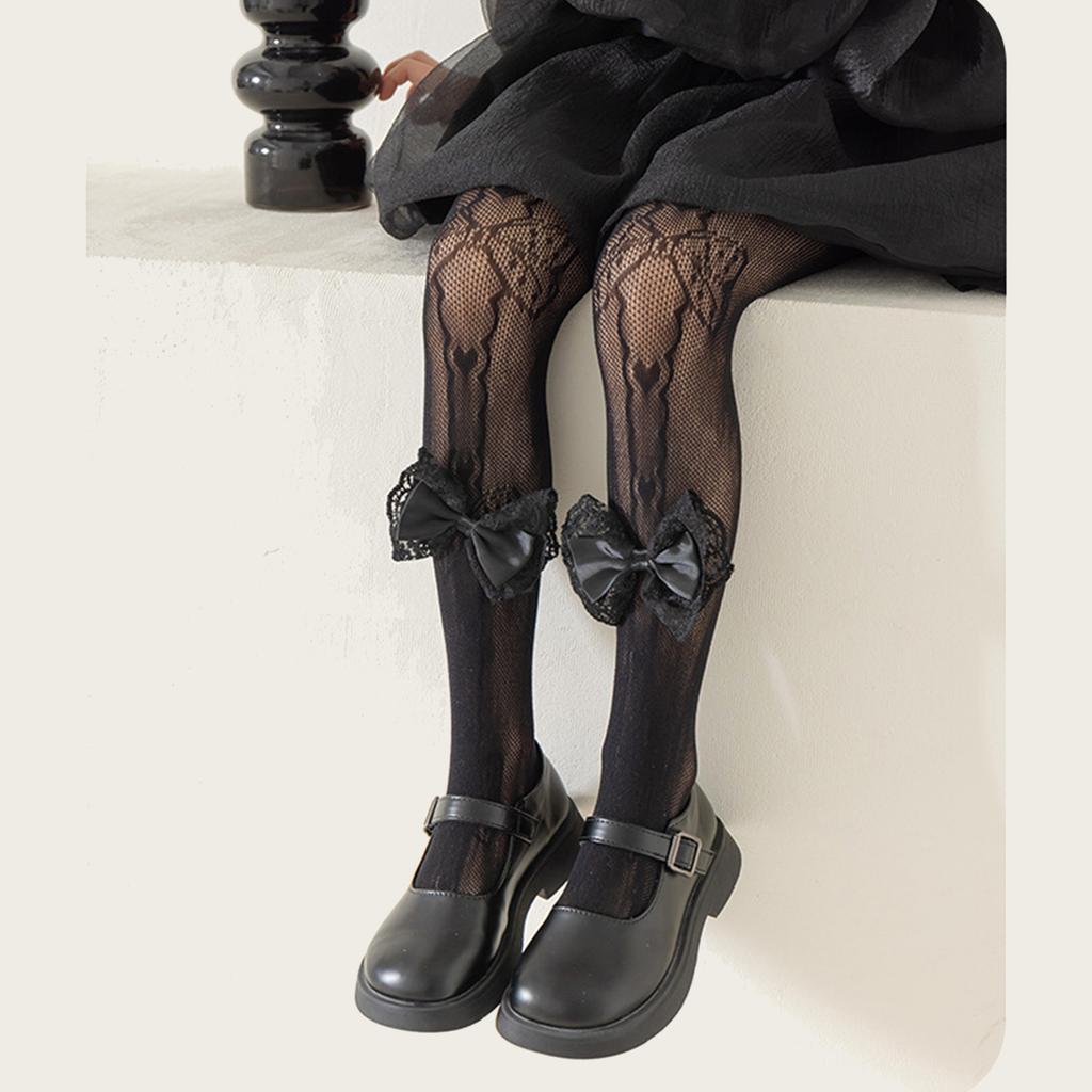 Lolita-inspirierte Strumpfhosen Bequeme Atmungsaktive Netzdesigns mit Schleifenakzenten Hochelastische Netzleggings für Mädchen