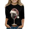 Christmas Day Print Tops For Youth Girls 4-11 Years Round Neck 3/4 Sleeves T-Shirts Trendy Tops Outfit Tees