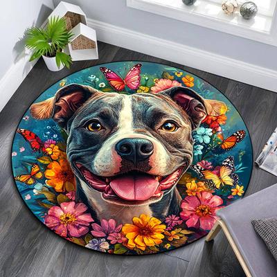 Pitbull Round Area Rug,Carpet Rug for Living Room Bedroom Sofa Playroom Decor,Non-slip Floor Mat
