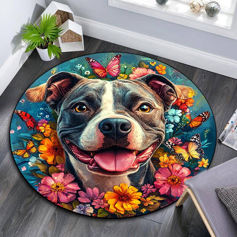 Pitbull Round Area Rug,Carpet Rug for Living Room Bedroom Sofa Playroom Decor,Non-slip Floor Mat