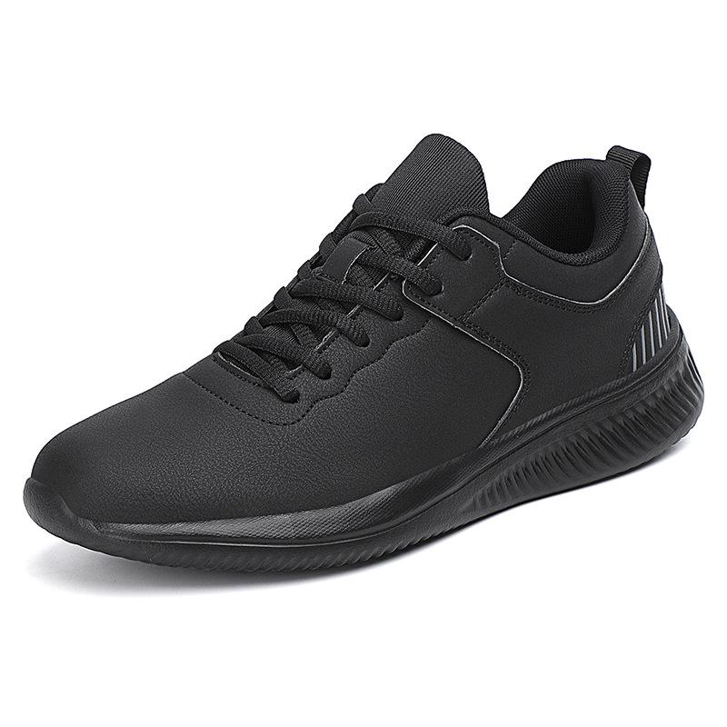 Leren sneakers voor lente en herfst, lichtgewicht waterdichte reisschoenen, volledig zwart, antislip dagelijkse casual hardloopschoenen