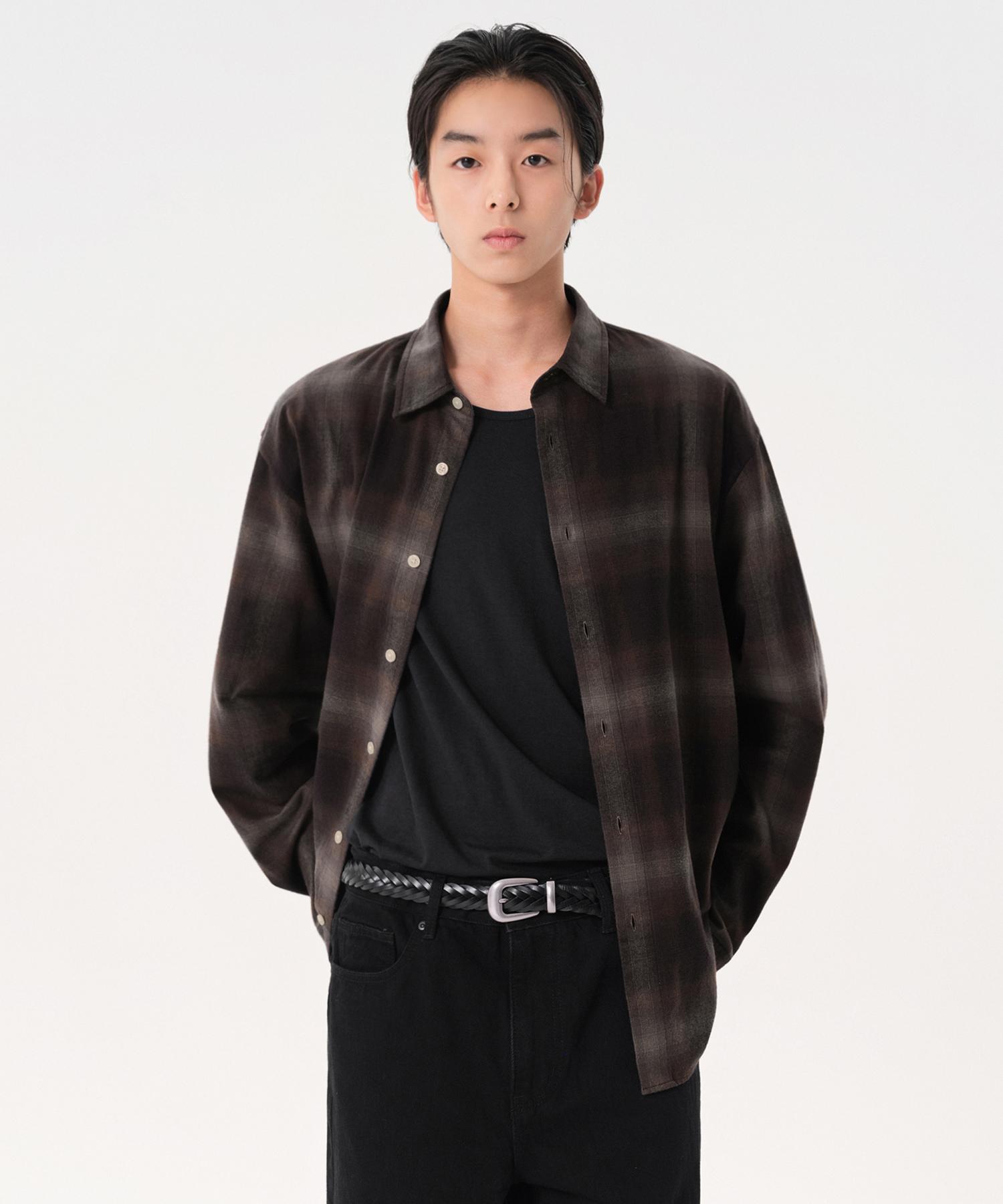 Musinsa Standard Relaxed Flannel Ombre Check Shirt 2 [Black/Brown] Brown/Xl