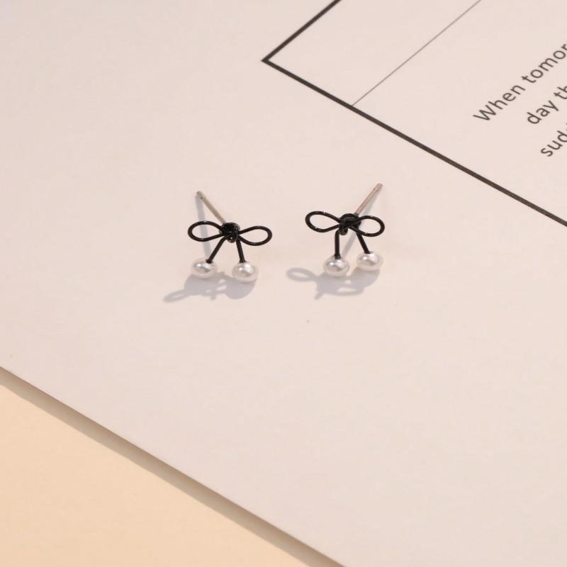 1 Pair Chic Black Bowknot Stud Earrings for Women, Summer, Versatile & Sweet Daily/Party Jewelry Gift Valentines,Mom,Mother,Mother's Day,Gift