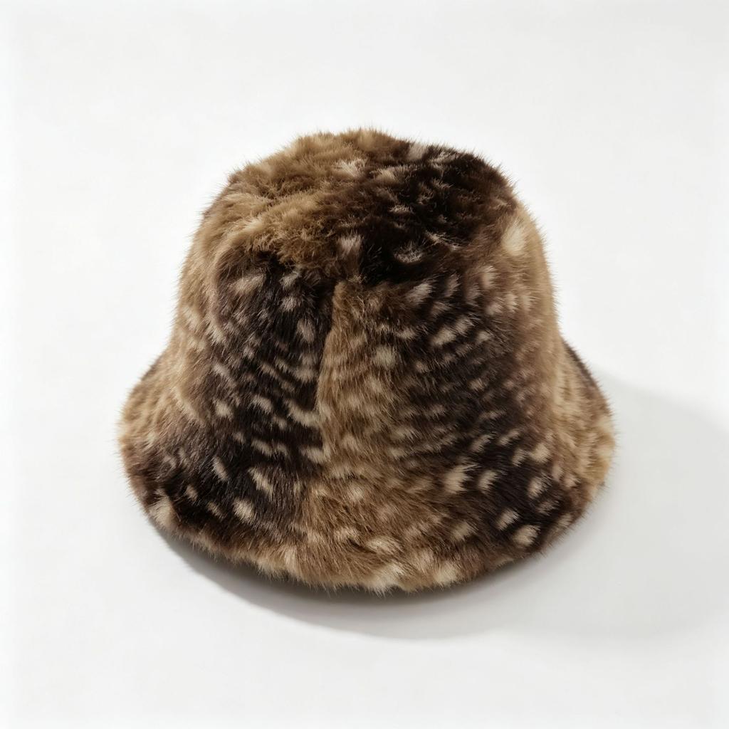 Winter Deer Pattern Bucket Hat Simple Warm Soft Waxy Basin Hat Showing Small Face Big Head Circumference Hat Women's Skin-friendly Plush Hat