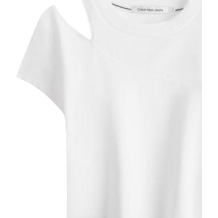 Calvin Klein Solid Color Round Neck Pullover Short Sleeve T-Shirt Women Tops Moonlight-White J223338-YAF