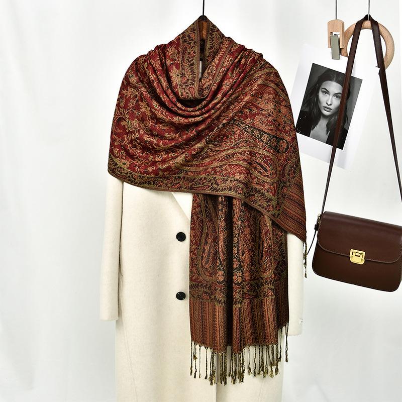 

New retro shawl size cashew national style long scarf scarf warm scarf cape fringe 180*70cm