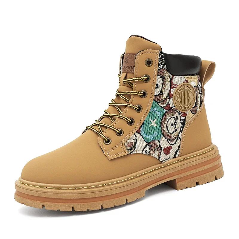 

Fashion New Men s High Boots 2024 Fashion Casual Motorcycle Boots Outdoor Warm Mens Work Boots Platform Non-slip Shoes Botas Para Hombre 39 жёлтый