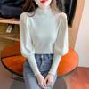 Womens Half Turtleneck Knit Sweater Solid Color Lantern Sleeve Slim Fit Top Winter
