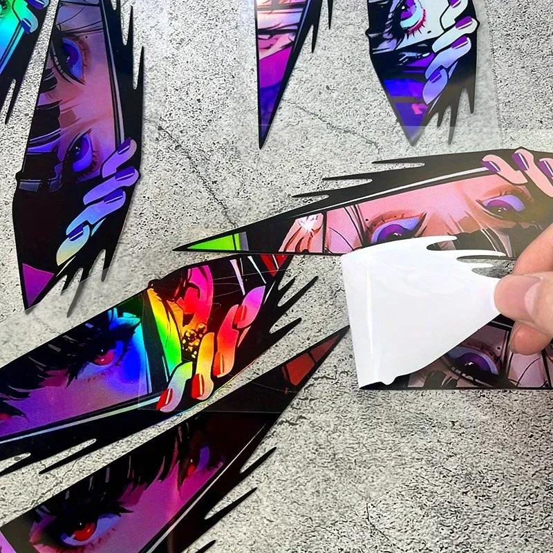 1pair Anime Eyes JDM Car Stickers Waterproof Moto Front Fairing Side Panels Fuel Tank Electric Scooter Auto Window Vinyl Decals