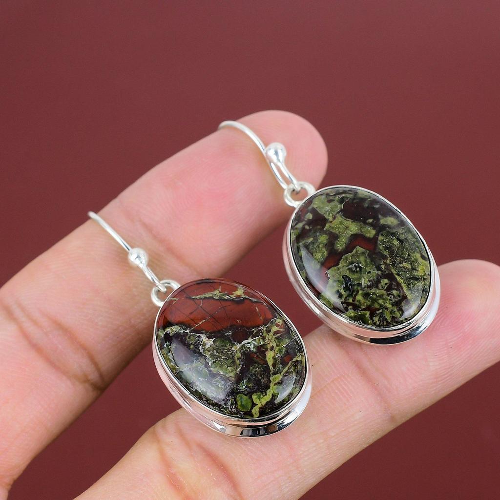 Dragon Bloodstone Earring 925 Sterling Silver Earring Unique Jewelry Handmade Real Gemstone Earring Wonderful Dangle Earrings Gifts For Her