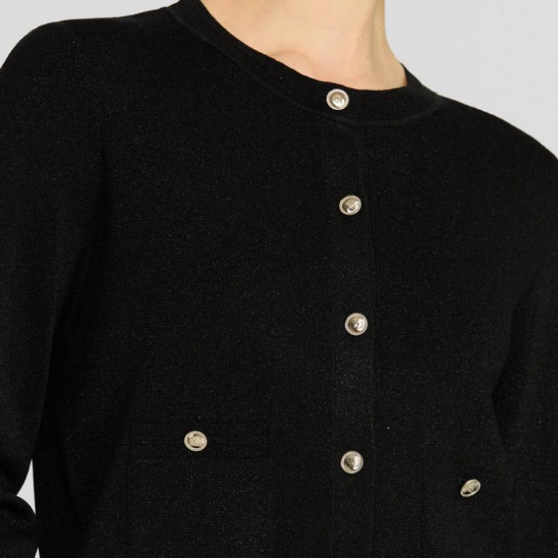 She S miSS Glitter Pocket Round Neck Cardigan SSkcdp11010 Bk