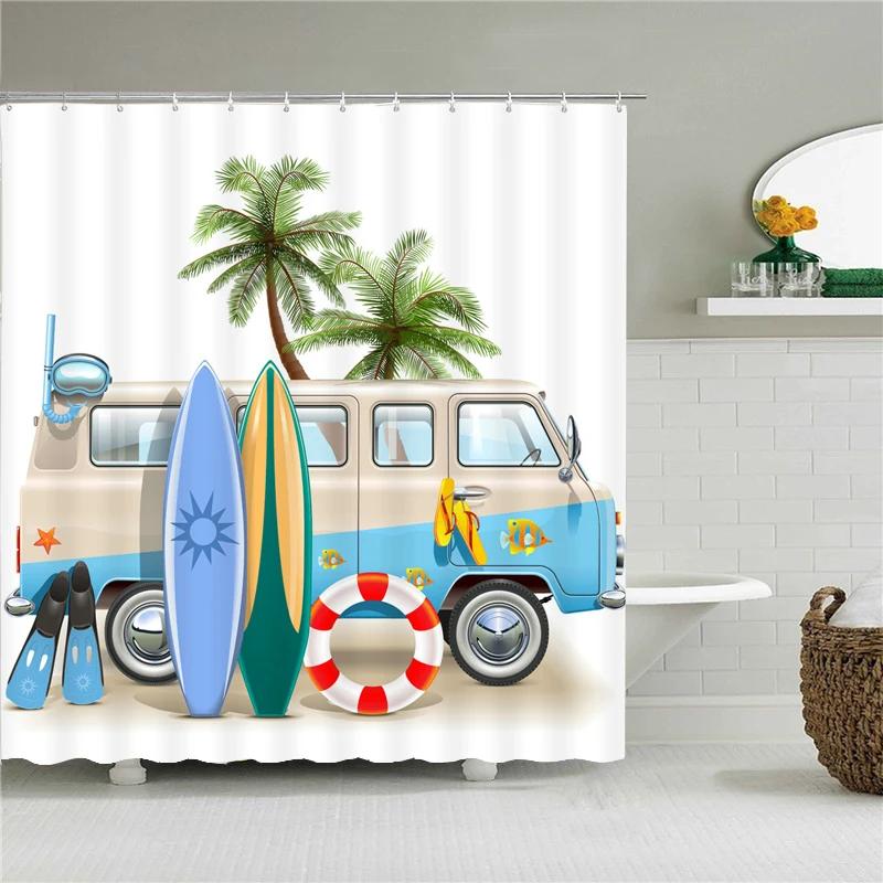 Coastal Scenery Shower Curtain with Hooks    Fresh Seaside Vibe Decor for Bathrooms, Reinforced Eyelets & Easy To Clean