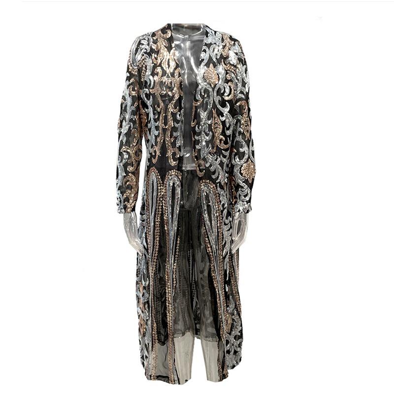 2025 Hot Seller: Sexy European & American Sequin Long See-through Cardigan Dress
