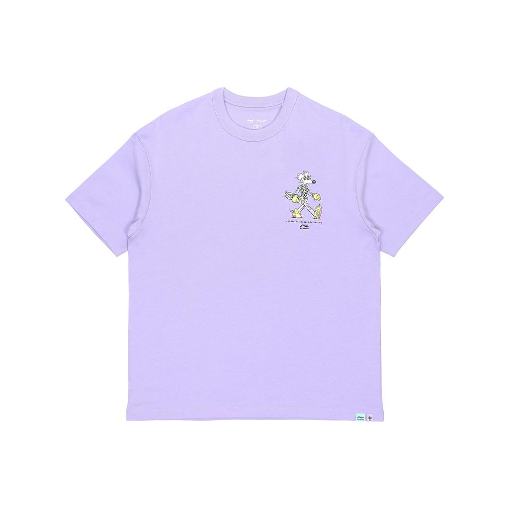 Li Ning X Steven Harrington Collaboration Cartoon Print Loose Fit Crew Neck T-Shirt Men Tops Purple AHSR937-4