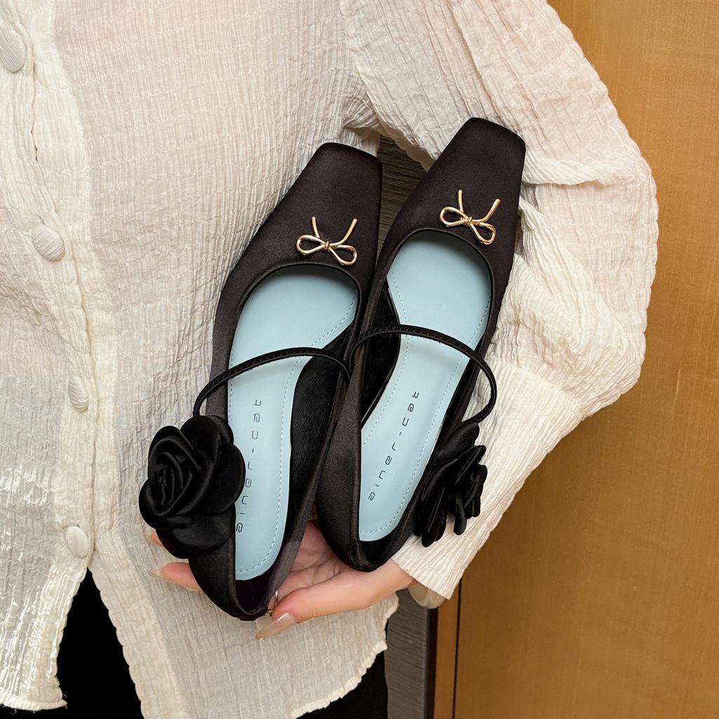 6408 High Heels Women's Thick Heels Women's 2025 New Square Head Mary Jane Shoes French Light Mouth Flower Single Shoes