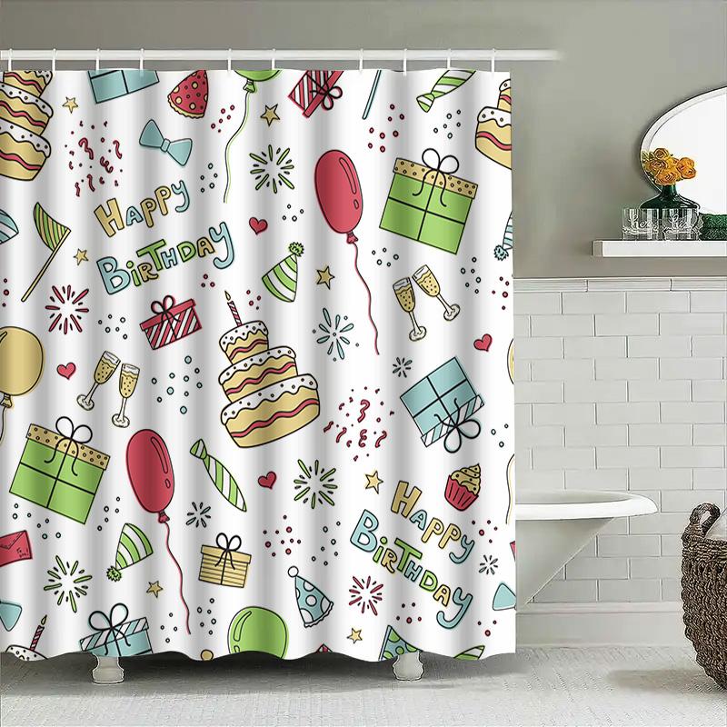 Colorful Happy Birthday Shower Curtain For Bathroom Decor Perfect Gift Idea For Party Supplies