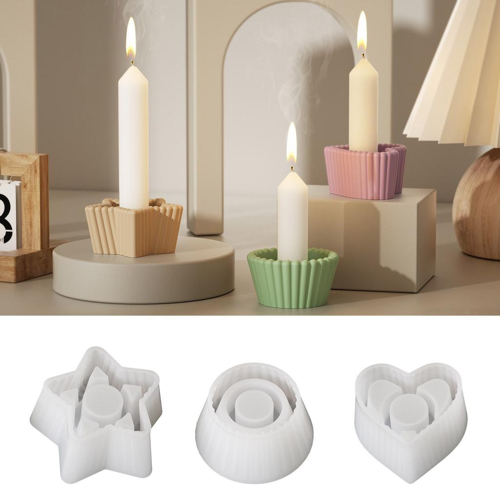 Flexible Silicone Candle Holder Molds For DIY Crafting Heart Star And Round Shapes Ideal For Home Decors And Gifts
