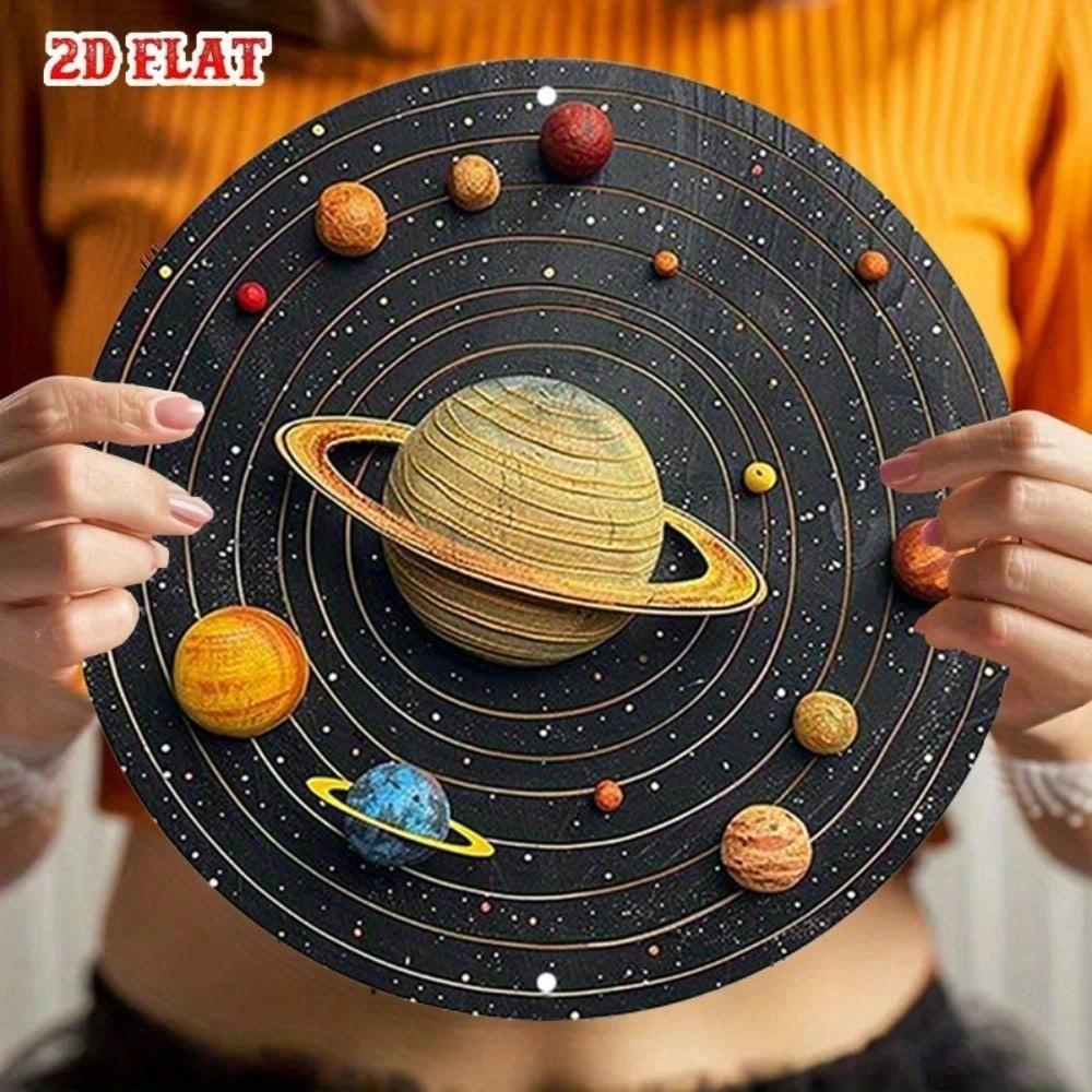 Cosmic Art Metal Round Wall Sign Solar System Planets Orbits 2D Flat Tin Decor 12 Inch