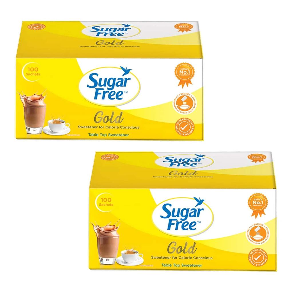 Sugar Free Gold Sugar Substitute Sachets 100 Pack X2 Low Calorie Sweetener Healthy Alternative
