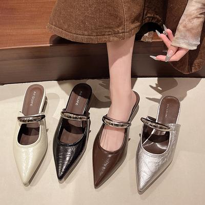 Thick-soled Wedge Heel Bag Head Sandals Women's Summer Outer Wear Temperament Half Slippers Pointed Muller Shoes Pointed French Cool Slippers