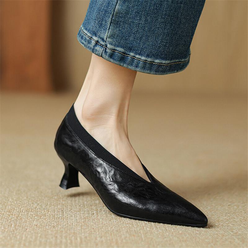Fashion New Spring Summer Genuine Leather Women Shoes Fashion Pointed Toe Women Pumps High Heels Zapatos Mujer Ladies Shoes Brown