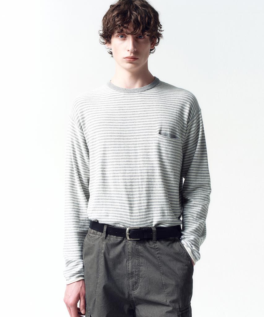 INSILENCE Cotton Cashmere Stripe Pullover Grey