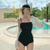 South Korea Ins Dongdaemun Fashion Swimsuit Triangular One-piece Solid Color Simple Meat Cover and Thin Chest Swimsuit