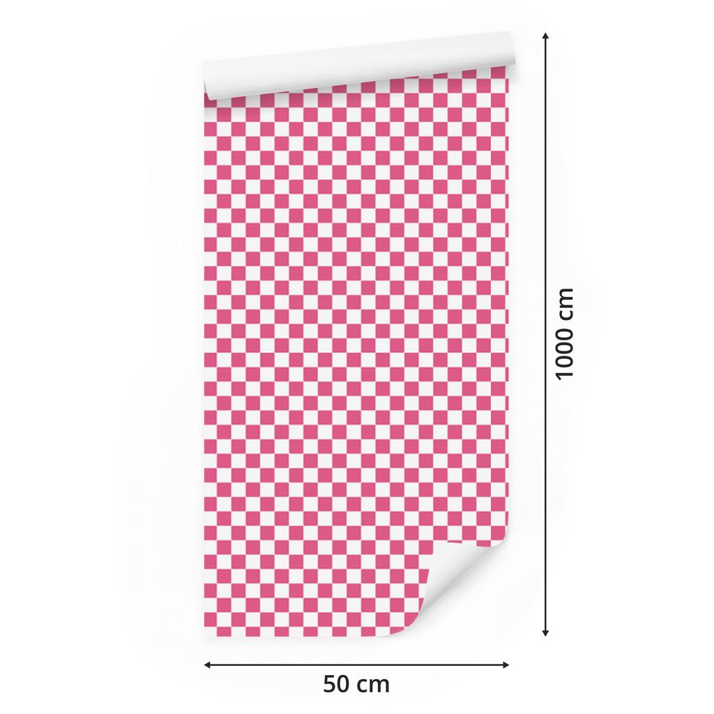 Checkerboard wallpaper powder pink, white and pink 50x1000