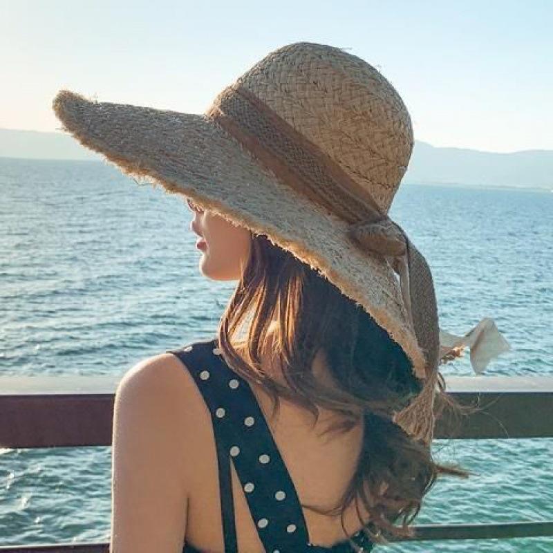 Ins Internet celebrities Celebrity Big Edge Lafite Hat Fashion Temperament Big Eaves Beach Hat Shade Sunscreen Hat