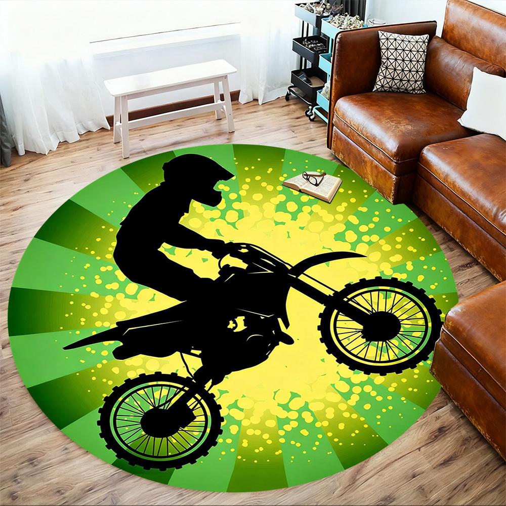 1 Stück Motorrad-Stuntfahrer Runder Stuhlmatte Büro Teppich - Rutschfest, Bodenmatte für Büro, Schlafzimmer und Innendekoration p127281